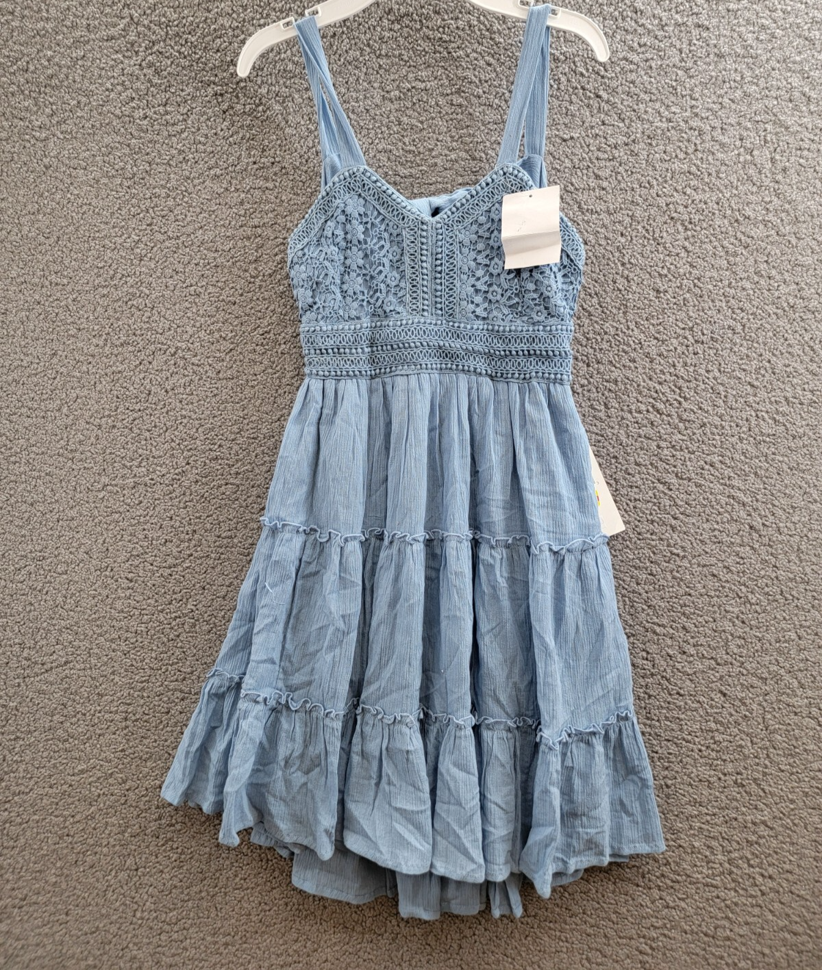 Rare Editions Sleeveless A-Line Dress Big Girls 14 Blue V-Neck Embroidered - Picture 2 of 14
