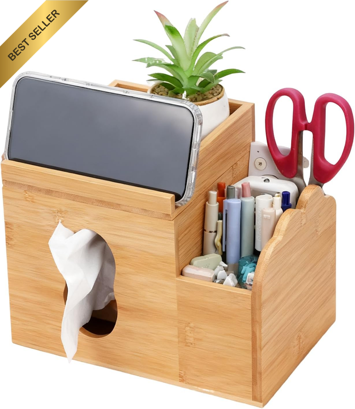 Wooden Tissue Box Cover, Multifunctional Rectangular Tissue Holder with Storage