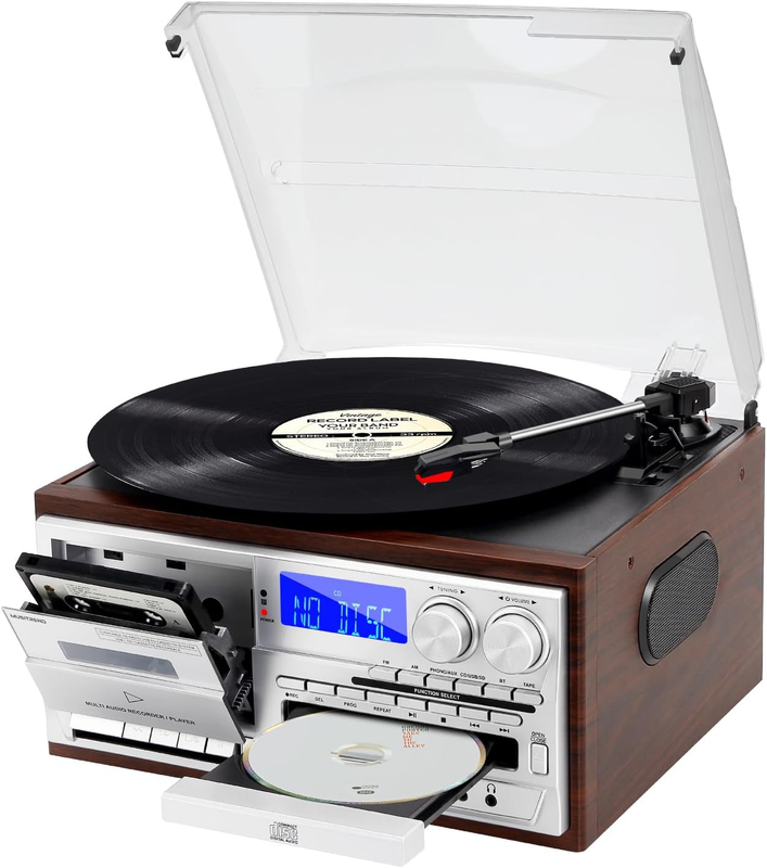 3 Speed Bluetooth Vintage Turntable Cd Cassette Vinyl Am/fm 