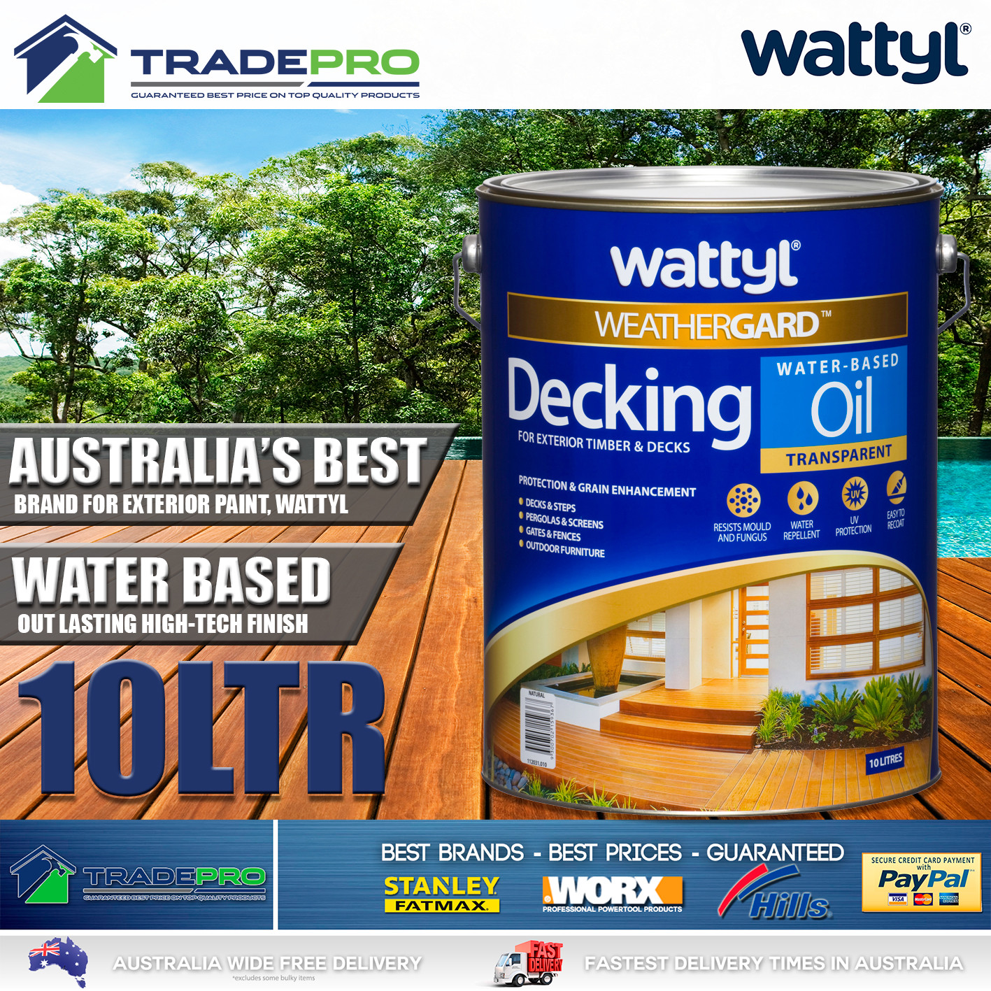 Wattyl Decking Oil PRO Water Based 10L Natural Timber Outdoor Wood Deck