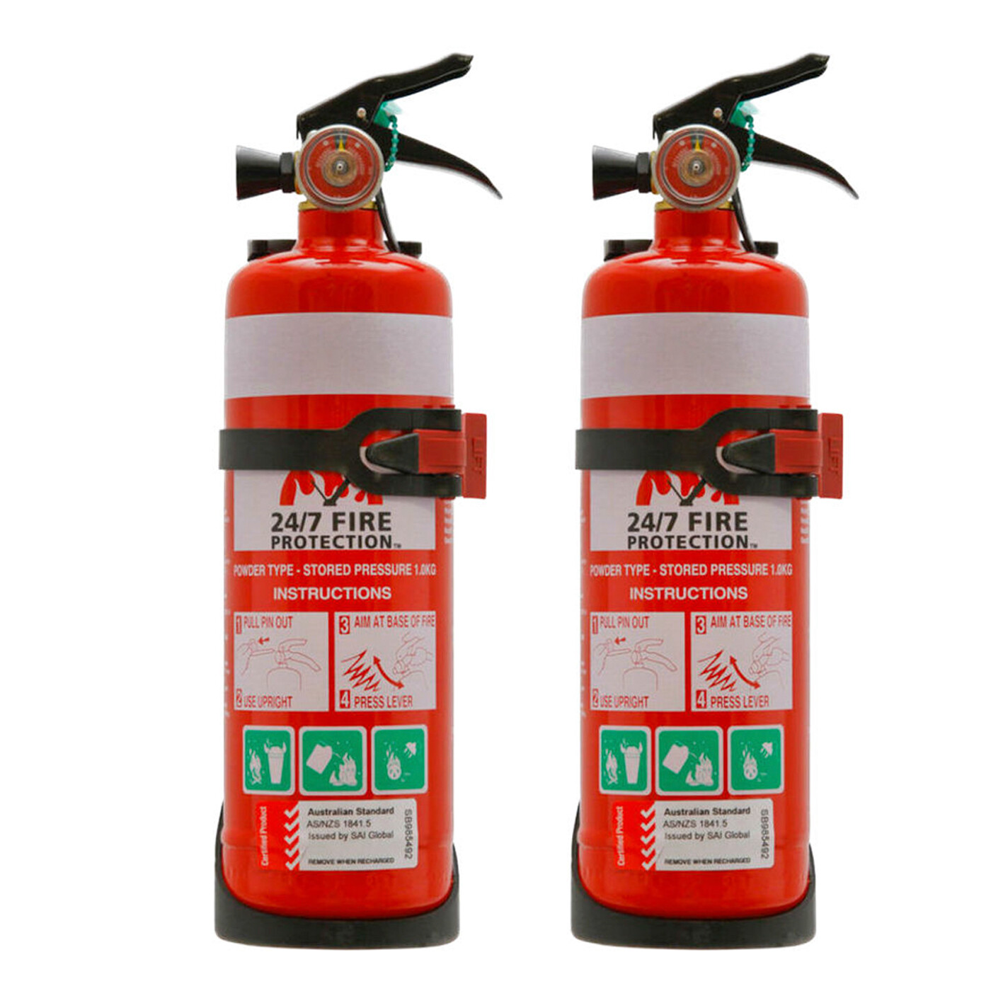 2x Fire Extinguishers 1kg ABE Quell Chubb Dry Powder 1kg &Bracket Car