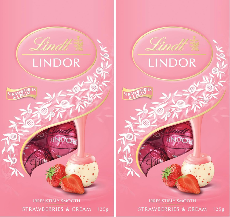 Lindor Strawberries & Cream White Chocolate Bag 125G (Pack of 2)