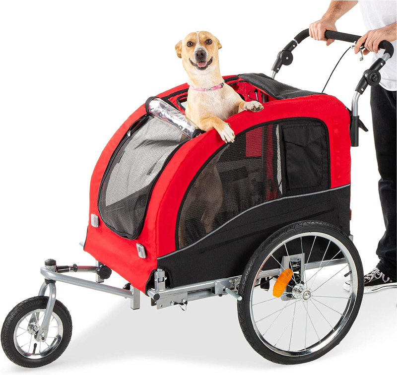 2-In-1 Dog Bike Trailer, Pet Stroller Bicycle Carrier W/Hitch, Suspension, Visib