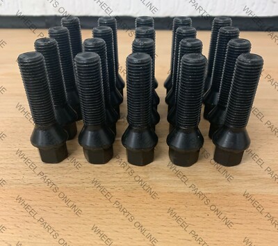 10 X M14 X 1.5 45MM BLACK TAPERED EXTENDED ALLOY WHEEL BOLTS VW AUDI VAG