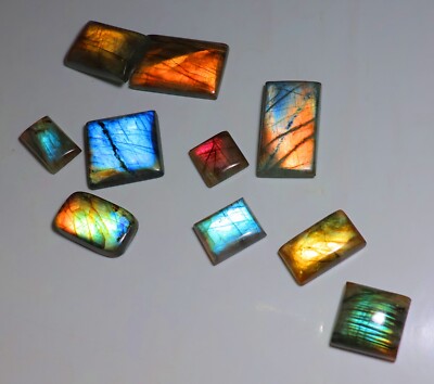314 CT PCS-10 BULK LOT NATURAL MULTI FIRE LABRADORITE CABOCHON GEMSTONE LQ-176