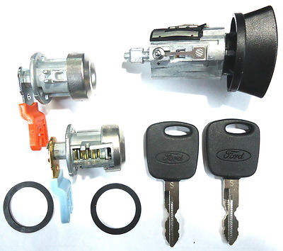 NEW FORD OEM IGNITION SWITCH LOCK CYLINDER WITH 2 TRANSPONDER CHIPPED KEYS