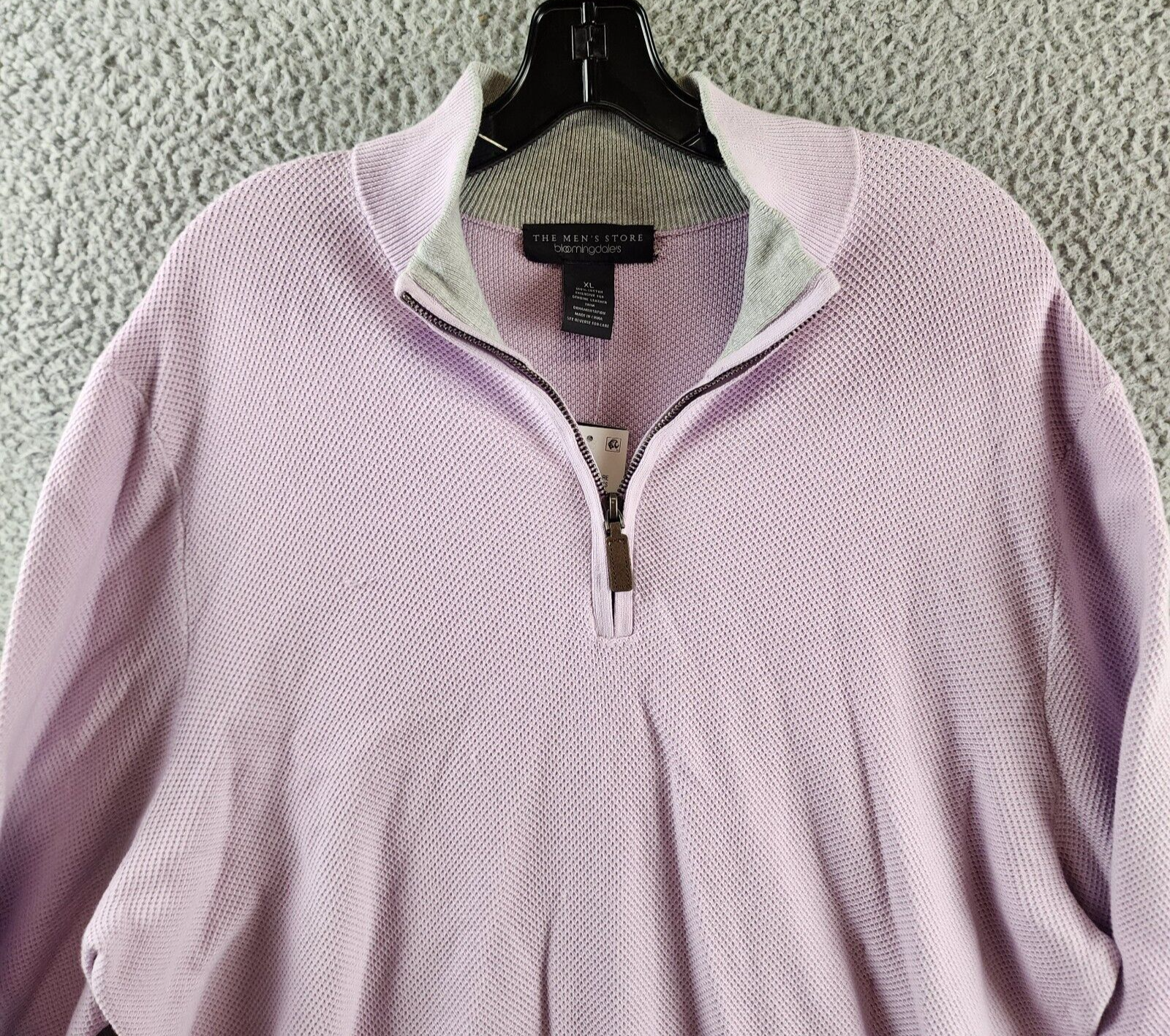 The Men's Store at Bloomingdale's Birdseye Quarter Zip Sweater Men's XL Lavender - Picture 3 of 15