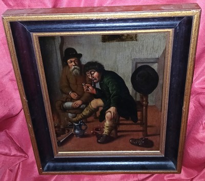 Superbe huile début du XIX e siècle dans le goût du XVII e " le fumeur de pipe "