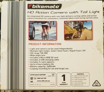 bikemate hd action camera with tail light