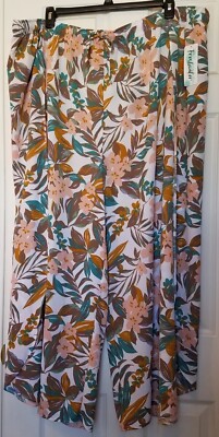 Freshwater Beach Cover-Up Swim Pants Floral Side-Slit Pull-On Plus sz 3X NEW