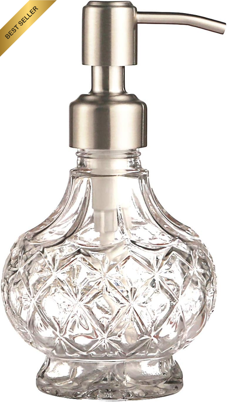 7.4 Oz Glass Soap Dispenser with Stainless Steel Pump, Clear Crystal Design, Vin