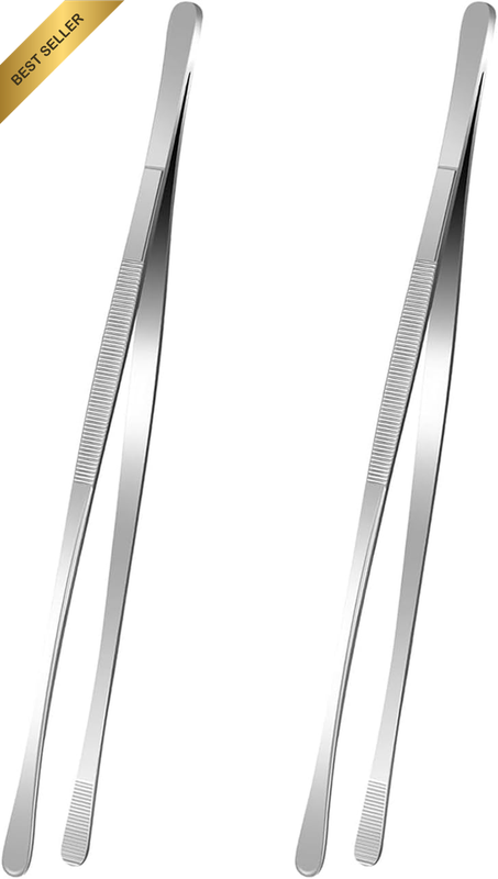 2 Pieces Tweezer Tongs, 12 Inch Extra Long Stainless Steel Cooking Tongs with ro