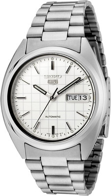 Men'S SNXF05 5 Automatic White Dial Stainless Steel Watch