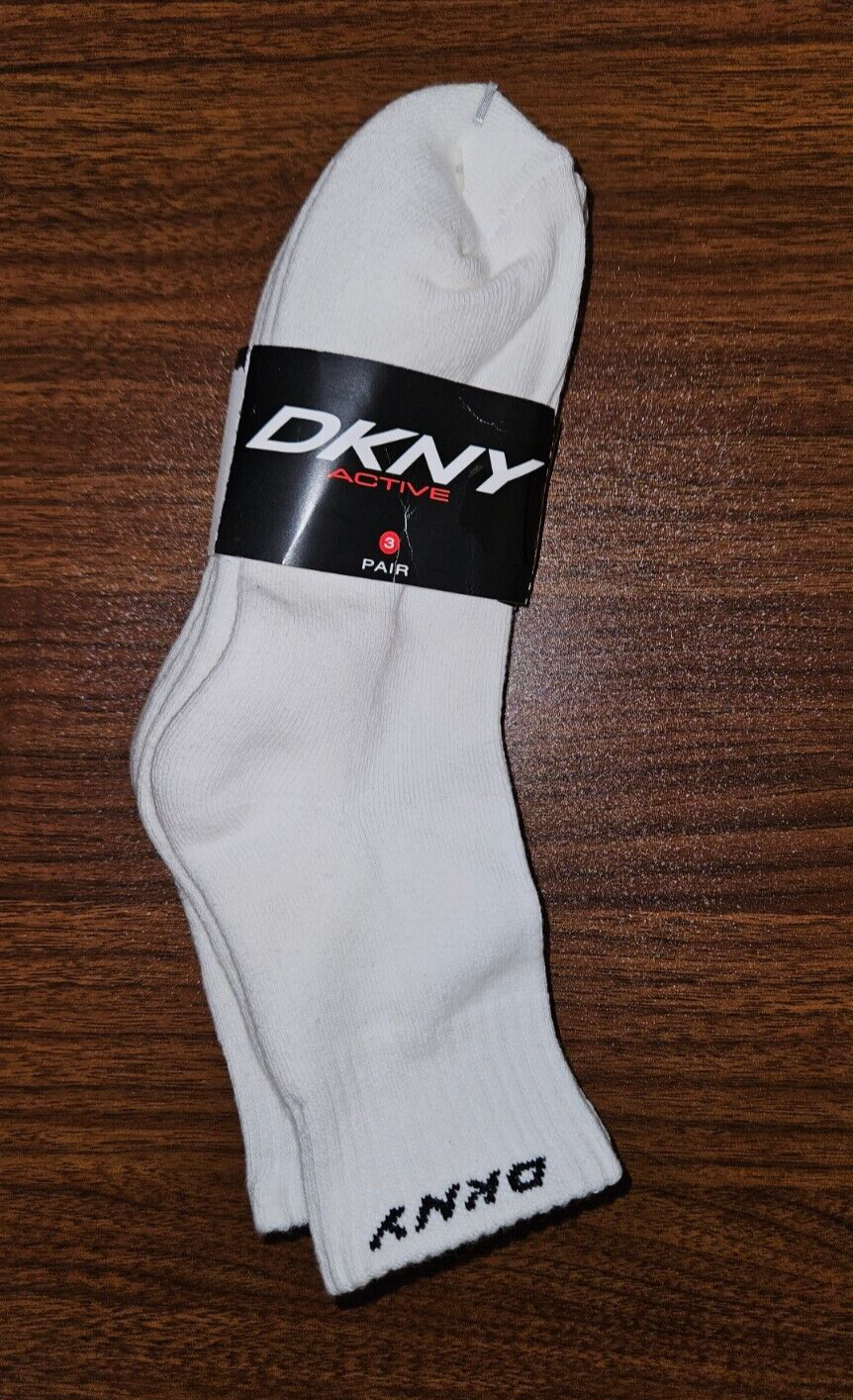 3 пары носков DKNY Active Sport с белым и черным логотипом на щиколотках 9-11 из американской хлопчатобумажной смеси, НОВЫЕ