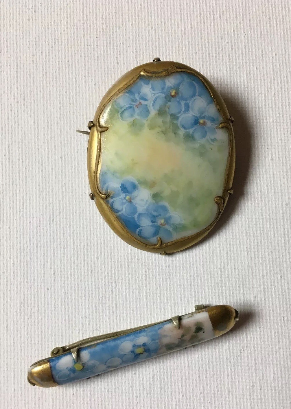 Antique Vintage Handpainted Porcelain Victorian Brooch Pin Lot Of 2  Estate