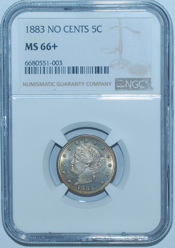 1883 NGC MS66+ No Cents Liberty V Nickel Great Color
