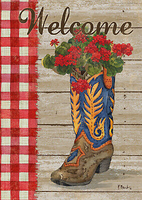 Toland Welcome Boot 12x18 Cowboy Boot Rustic Ranch Flowers Garden Flag