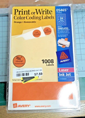 Avery Printable Removable Color-Coding Labels 3/4'' dia Orange 1008/Pack 05465