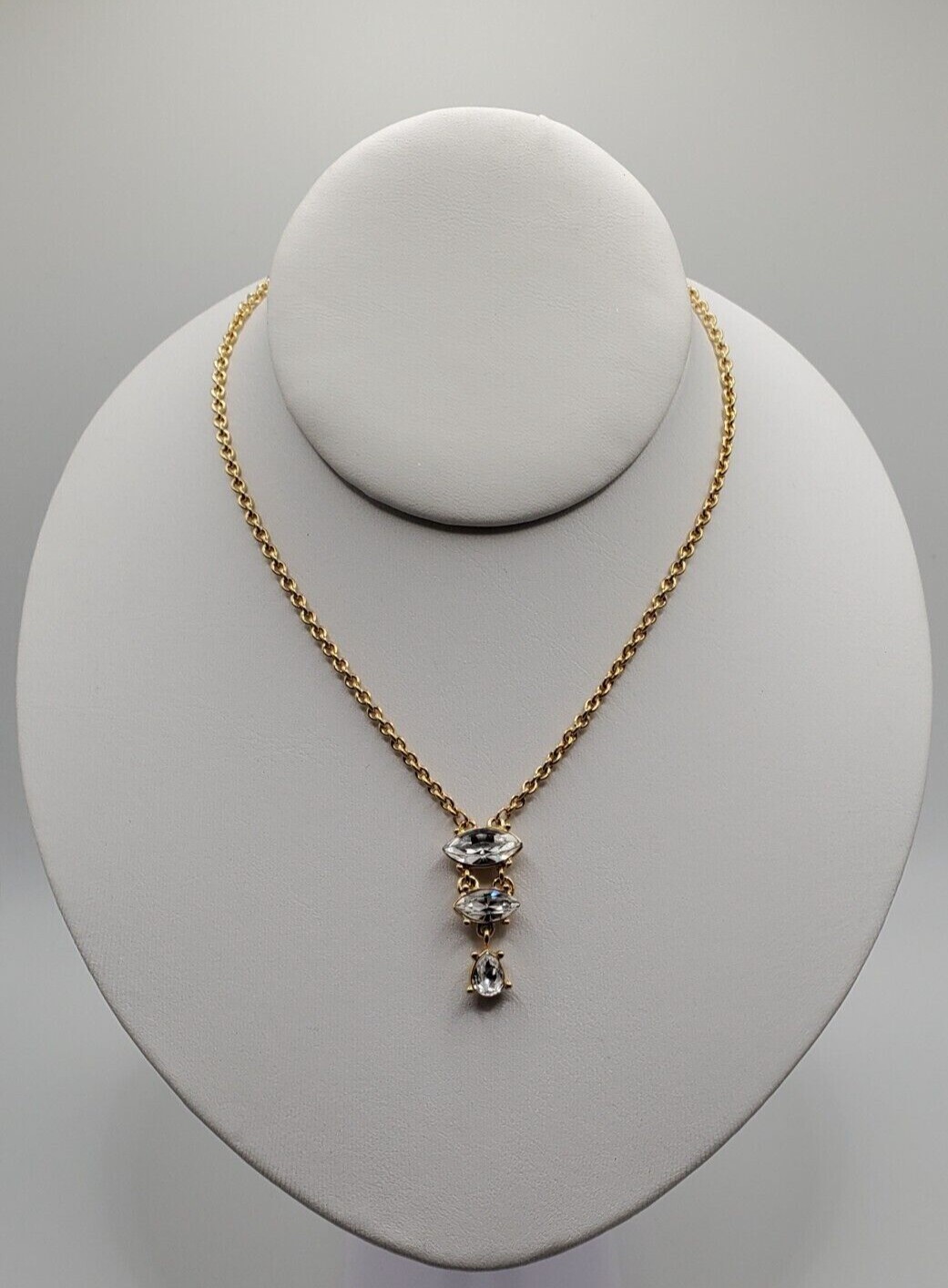 Vintage Monet Crystal Glass Rhinestone Drop Necklace Dainty