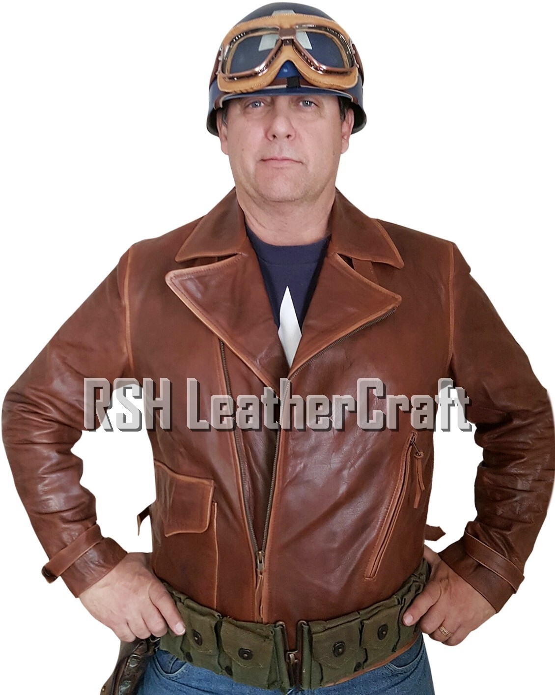 ボ*ス様 AKM real leather jacket XL Men's Distressed Brown Biker Real Leather Motorcycle Captain