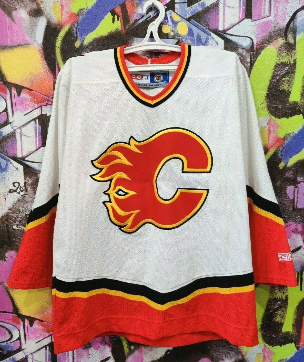 CCM - 【CCM】NHL Calgary Flames ホッケーゲームシャツA-3514 Calgary Flames 2000 2001 Canada NHL Hockey Longsleeve Jersey