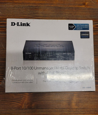 D-Link DES-1008PA 8-Port 10/100 Unmanaged Metal Desktop Switch with 4 PoE Ports
