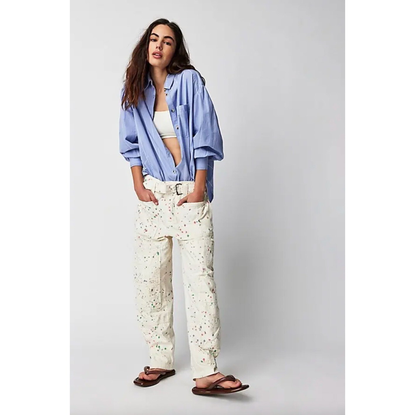 【週末SALE】FRAMeWORK PAINTER PANTS Lサイズ Free People Painter Pants In Ivory Size 8 Utility Paint