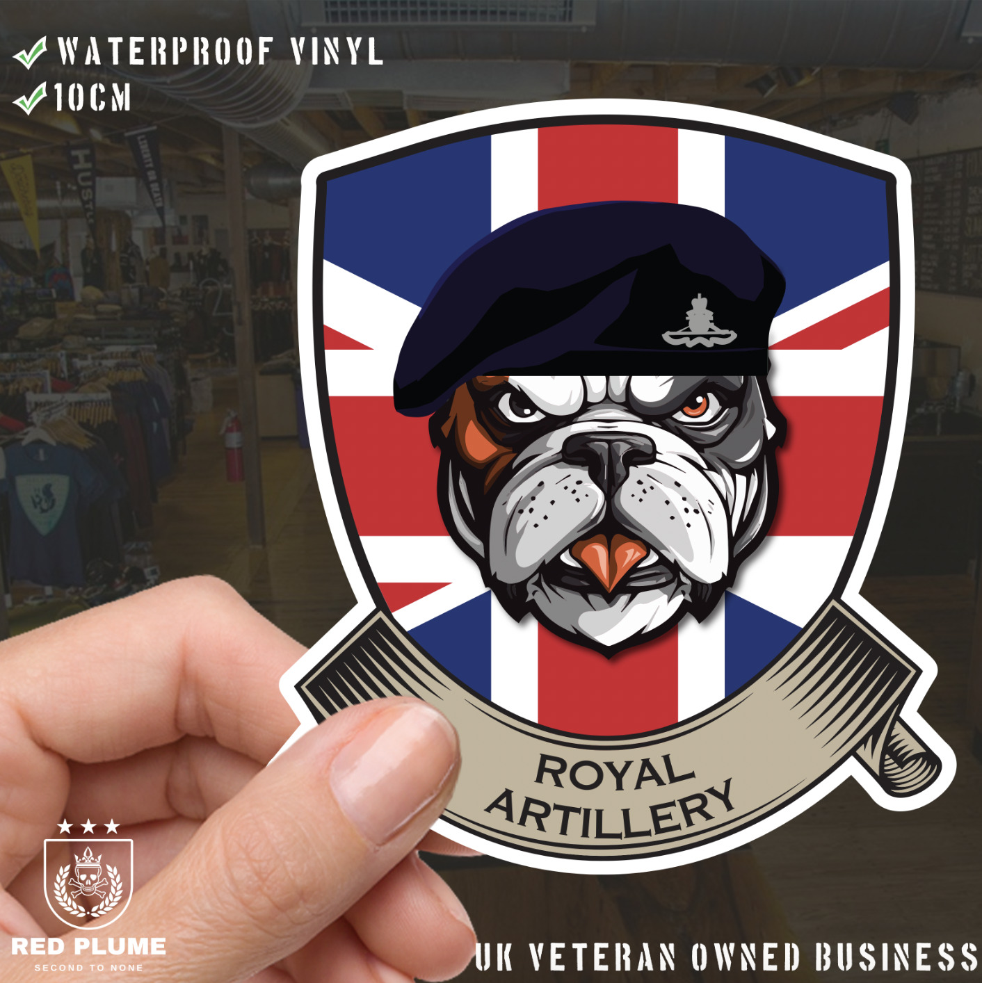 Royal Artillery British Bulldog and Union Jack Shield Vinyl Sticker - 10cm - Picture 1 of 4