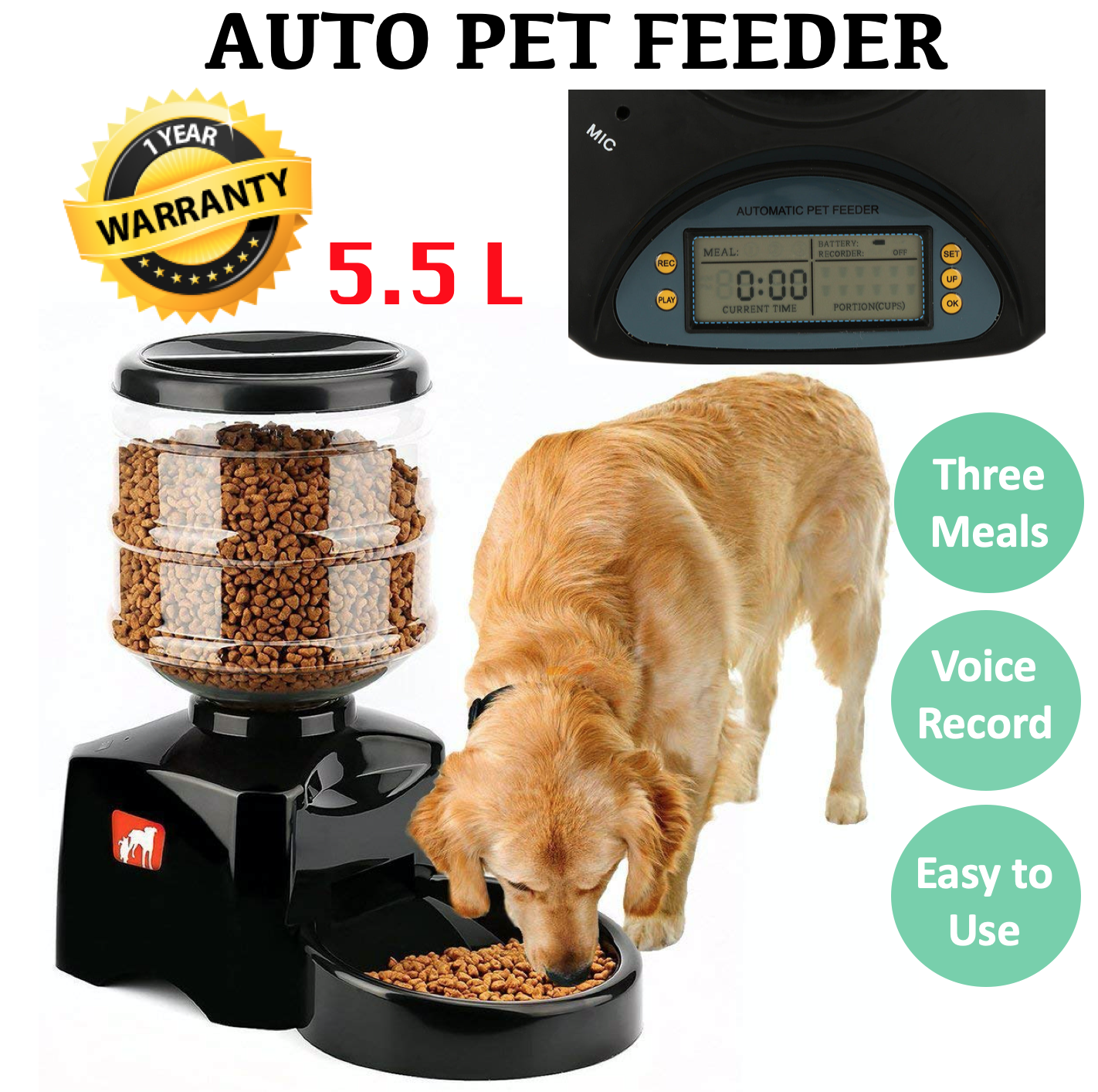 5 5l Automatic Pet Feeder Dog Cat Food Bowl Digital Lcd Timer Auto Program Au Ebay