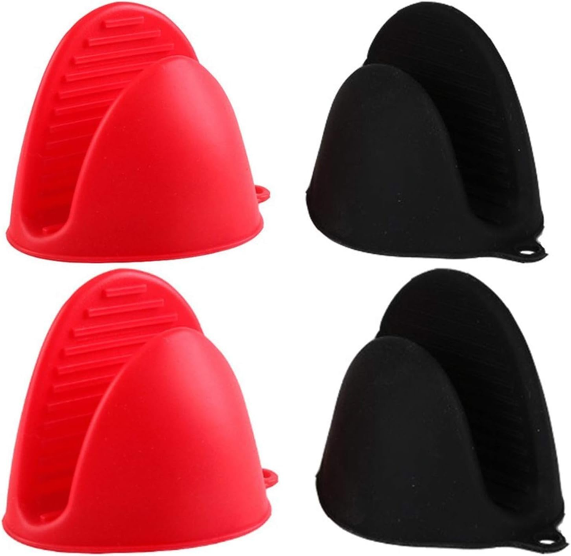 2 Pairs (Black and Red) Silicone Cooking Pinch Grips Oven Mitts - Heat Resistant