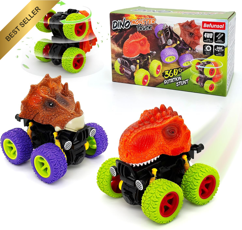 Monster Truck Dinosaur Toy Car Kids Toys Boys 3-5, Push and Go Friction Dinosaur