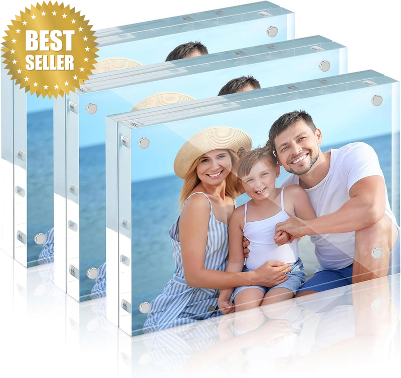 3 Pack Acrylic Photo Frames, 10X15Cm Ultra Clear Double Side Magnetic Picture Fr