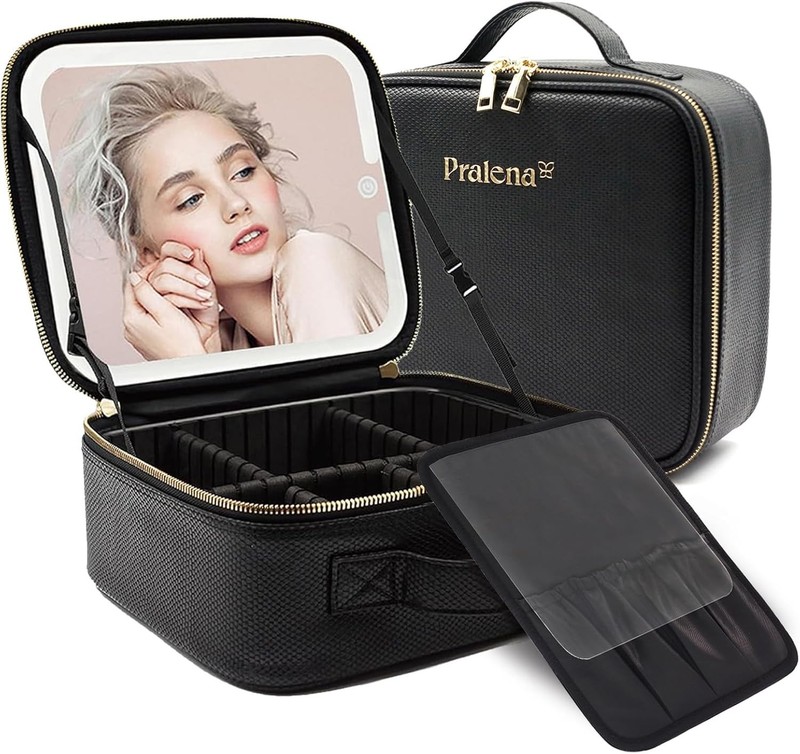 Makeup Organizer Adjustable Cosmetic Case Travel Bag Mirror Lights Colors Large