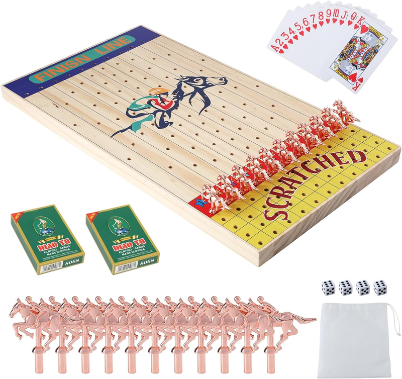 , Wooden Horse Racing Board Games Set With 11 Deluxe