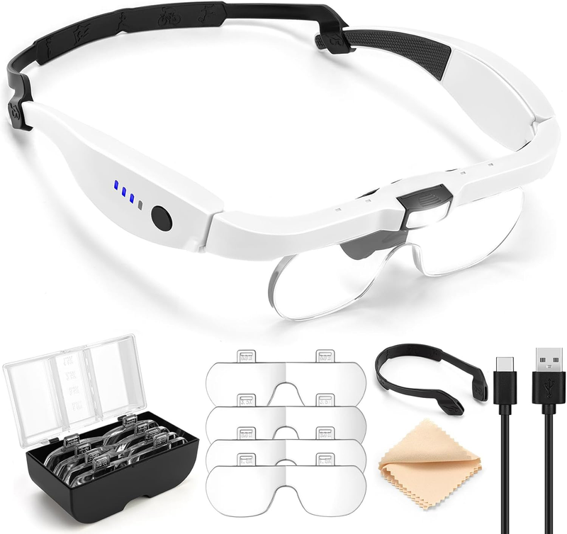 Rechargeable Magnifying Glasses with Light, 1.5X to 5X HD Lenses | 4 Detachable
