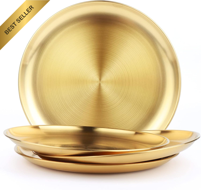 Stainless Steel Dinner Plate, 9" Metal round Dinner Dishes for Adults, Reusable