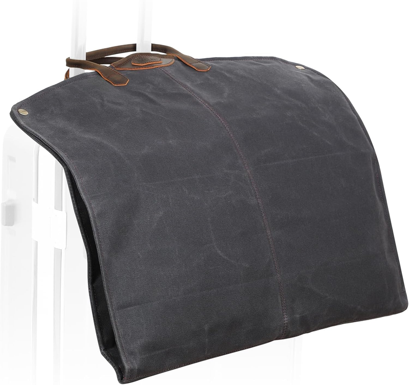 Polare 43” Waxed Canvas Full Grain Leather Trim Garment Bag for Travel, Large Carry on Business Suitcase Cover with YKK Zipper, Waterproof Hanging Suit Garment Cover with Handles,1 Pack
