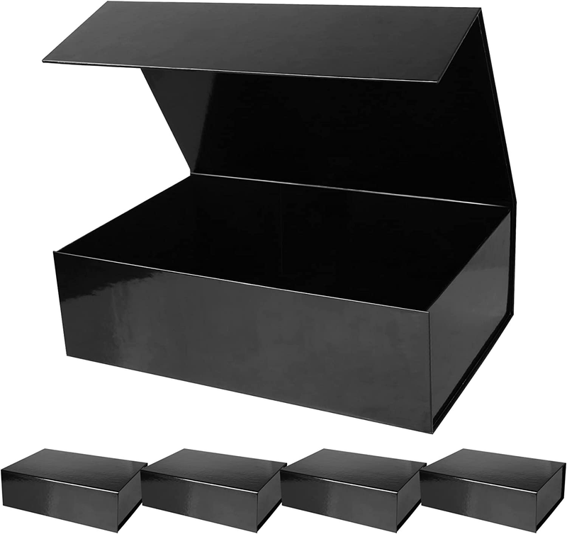 5 Pack Black Magnetic Gift Boxes with Lids 13.8X9X4.3 In, Large Bridesmaid Groom