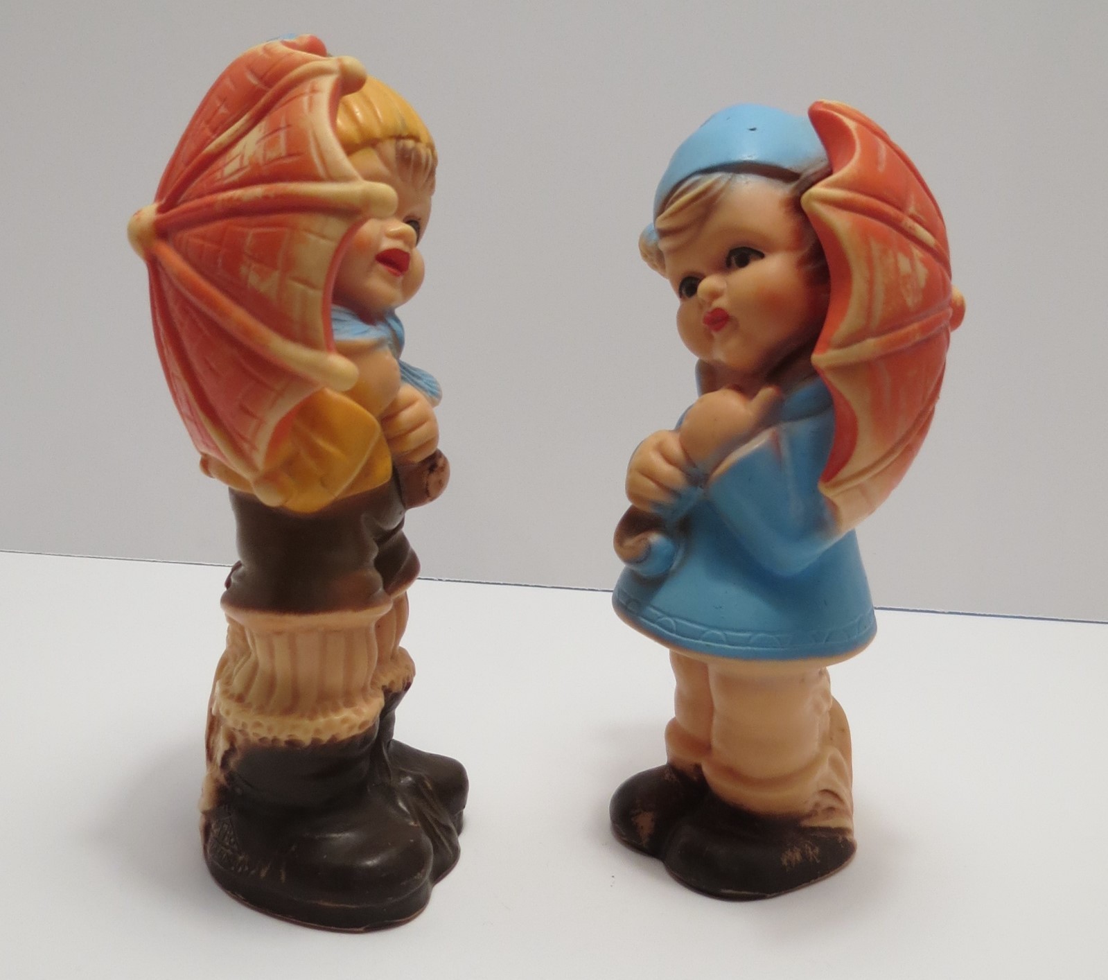 Vintage Squeaker Dolls Zeho GERMANY Boy Girl Umbrellas