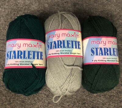 Mixed Lot of 3 New 3.5 Oz Mary Maxim Starlette Worsted Weight Acrylic Yarn