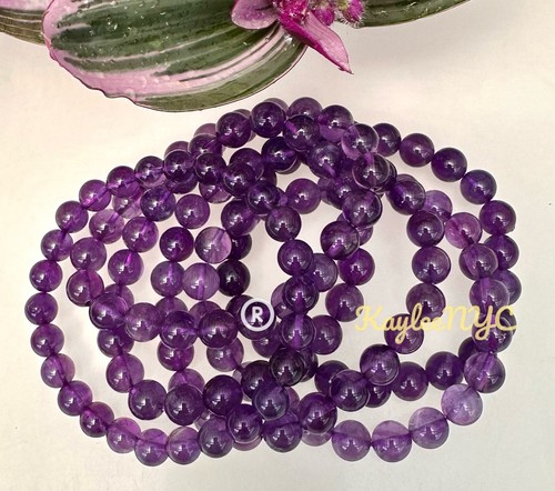 Wholesale Lot 6 Pcs Natural Amethyst 8mm 7.5” Crystal Stretch Bracelet