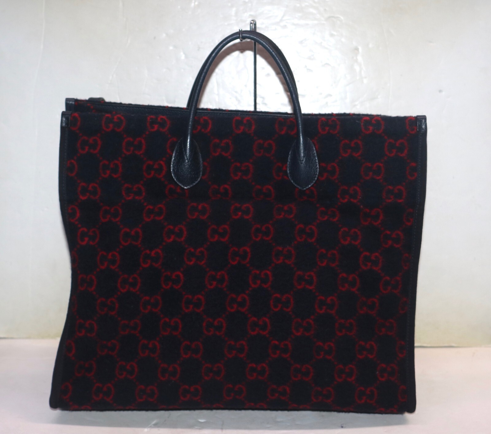 Authentic Gucci GG Wool Monogram Tote Shopper Bag Navy Blue