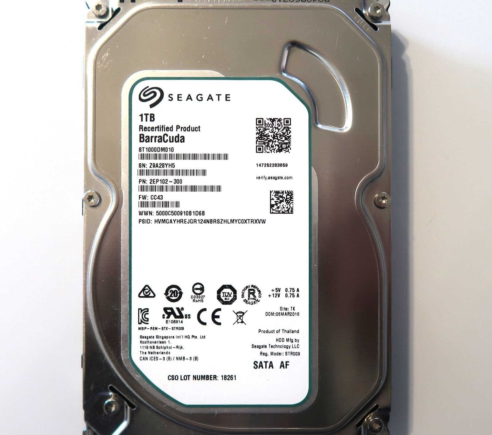 Seagate ST1000DM010 2EP102-300 (Z9A) CC43 TK Thailand 1000gb Seagate ST1000DM010 2EP102-300 (Z9A) CC43 TK Thailand 1000gb