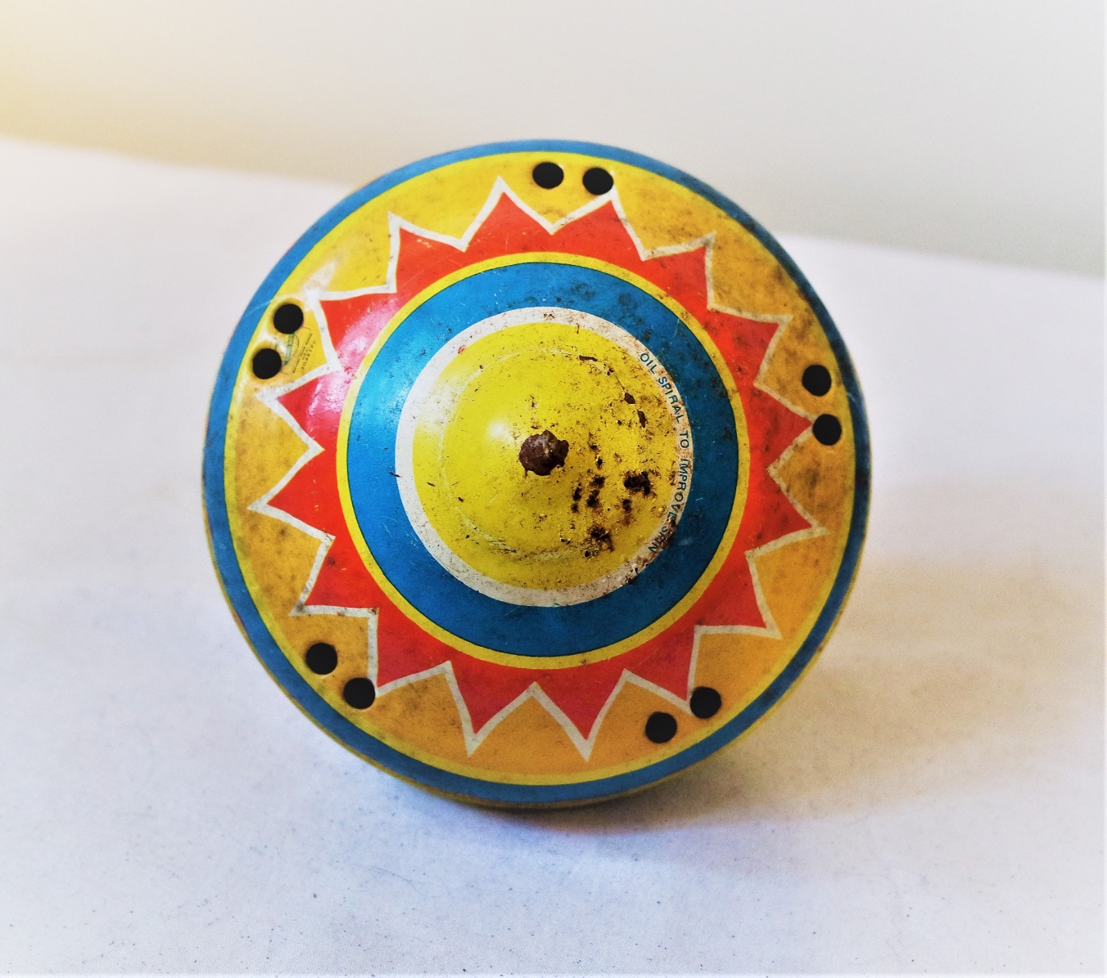 Vintage Ohio Art Tin Spinning Top Circus Grapics Toy USED