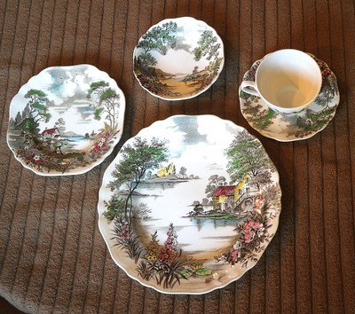 5 pc Place Setting Vtg English Staffordshire Olde Avon Dale (6 sets aval) Meakin