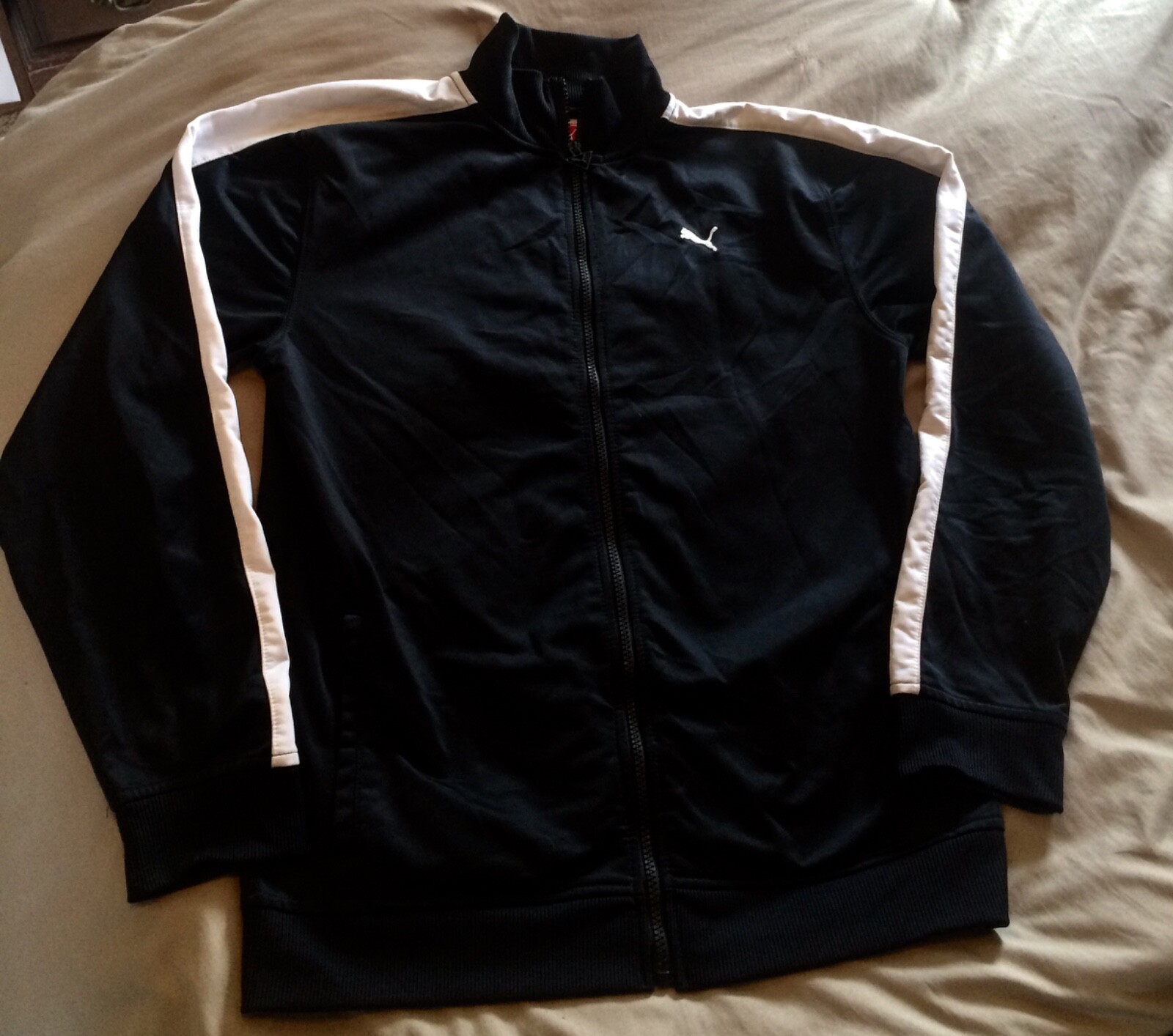 PUMA Sport Lifestyle Track Full Zip Jacket Black White Boys Size XL Pockets
