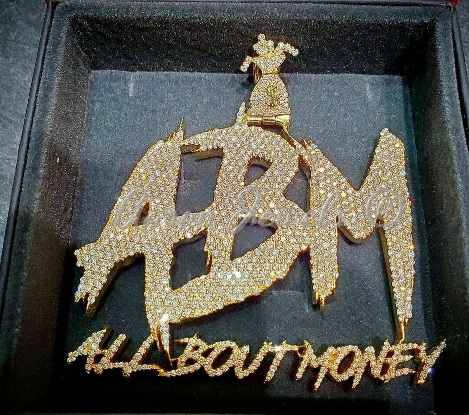 Pre-owned Handmade Men's 13ct Abm Pendant Moissanite D/vvs1 Customize Real 925 Sterling Silver In Yellow Gold