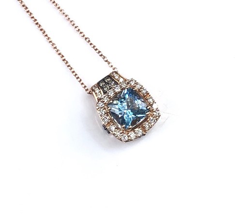 Pre-owned Le Vian Levian Aquamarine Chocolate Diamond Pendant Necklace Cushion Cut 14k Rose Gold