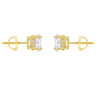 Pre-owned Shine Brite With A Diamond 2.50 Ct Round Real 14k Yellow Gold Sim Diamond Earrings Studs Basket Screw Back In White/colorless