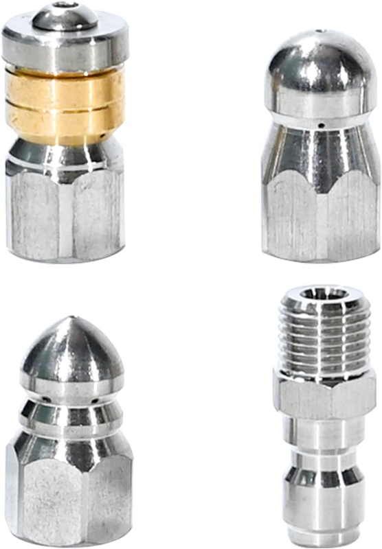 3Pcs Sewer Jetter Nozzle for Pressure Washer, Stainless Steel Rotating Button No